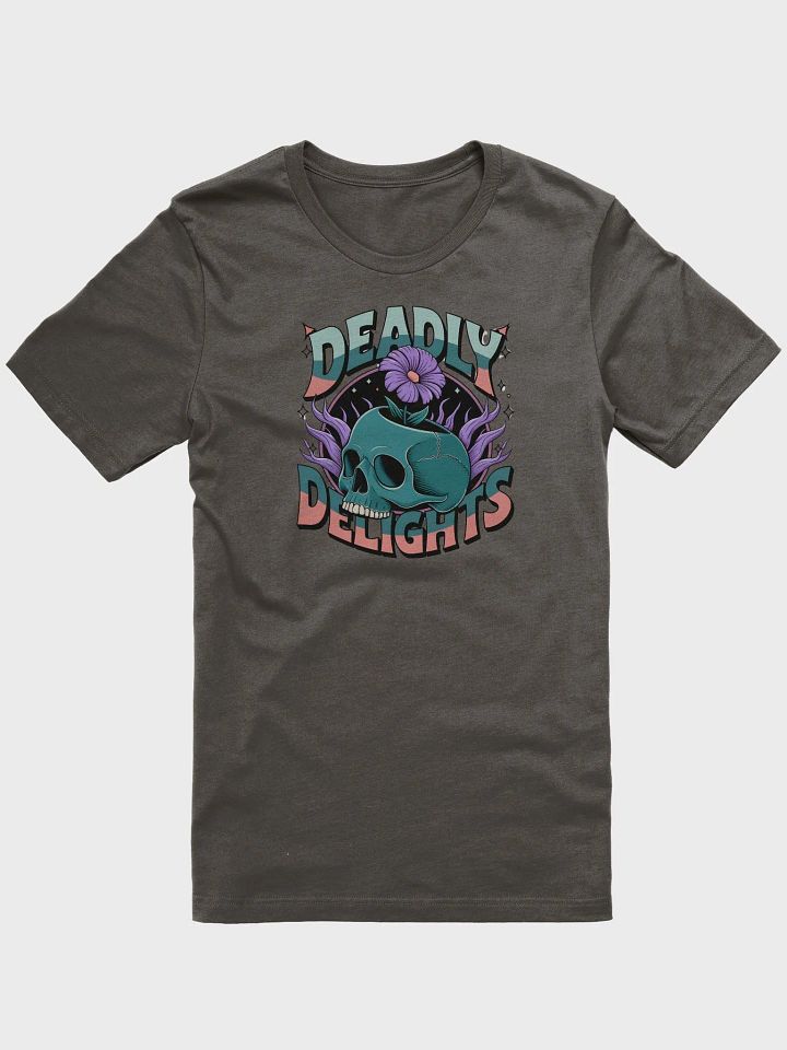 “DEADLY DELIGHTS” t-shirt, Skull design t-shirt, Halloween themed shirt, Unique Halloween outfit, Daring fashion statement, Floral skull shirt, Halloween party attire, gift idea product image (1)