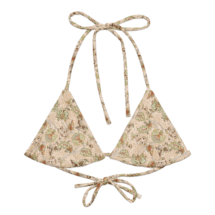 Recycled String Bikini Top "Elegant Neutral Beige Chintz" product image (2)