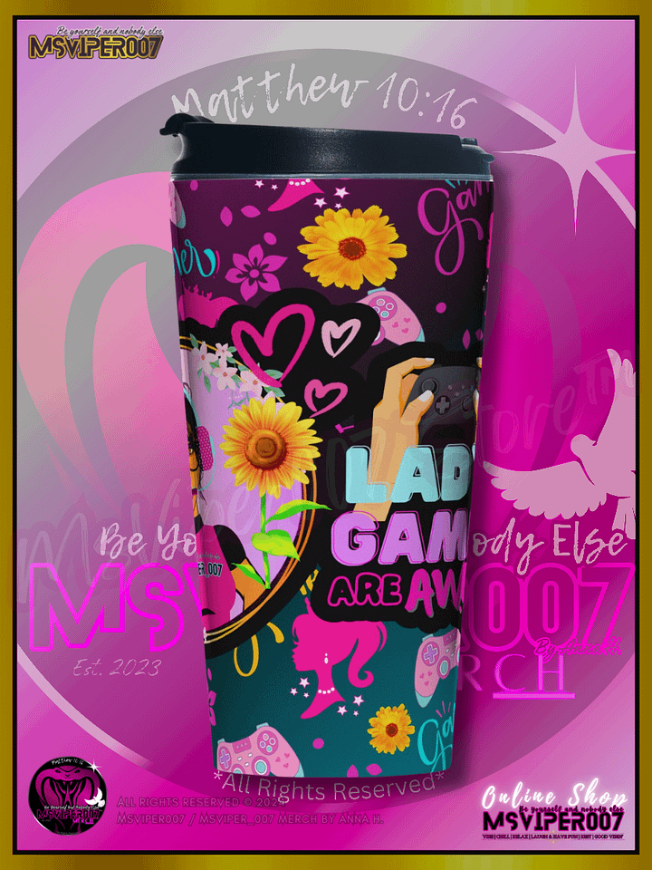 Travel Mug - MsViper007's "Lady Gamers Are Awesome™ [classic theme | V1A]" Hot or Cold Beverage Stainless Steel Travel Mug by Anna H. product image (1)