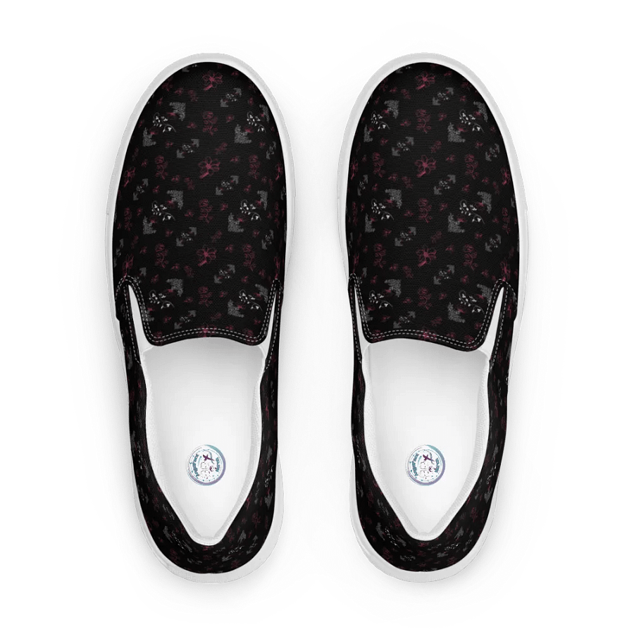 Magenta and White Flowers on Black Women's Slip-On Canvas Shoes product image (3)