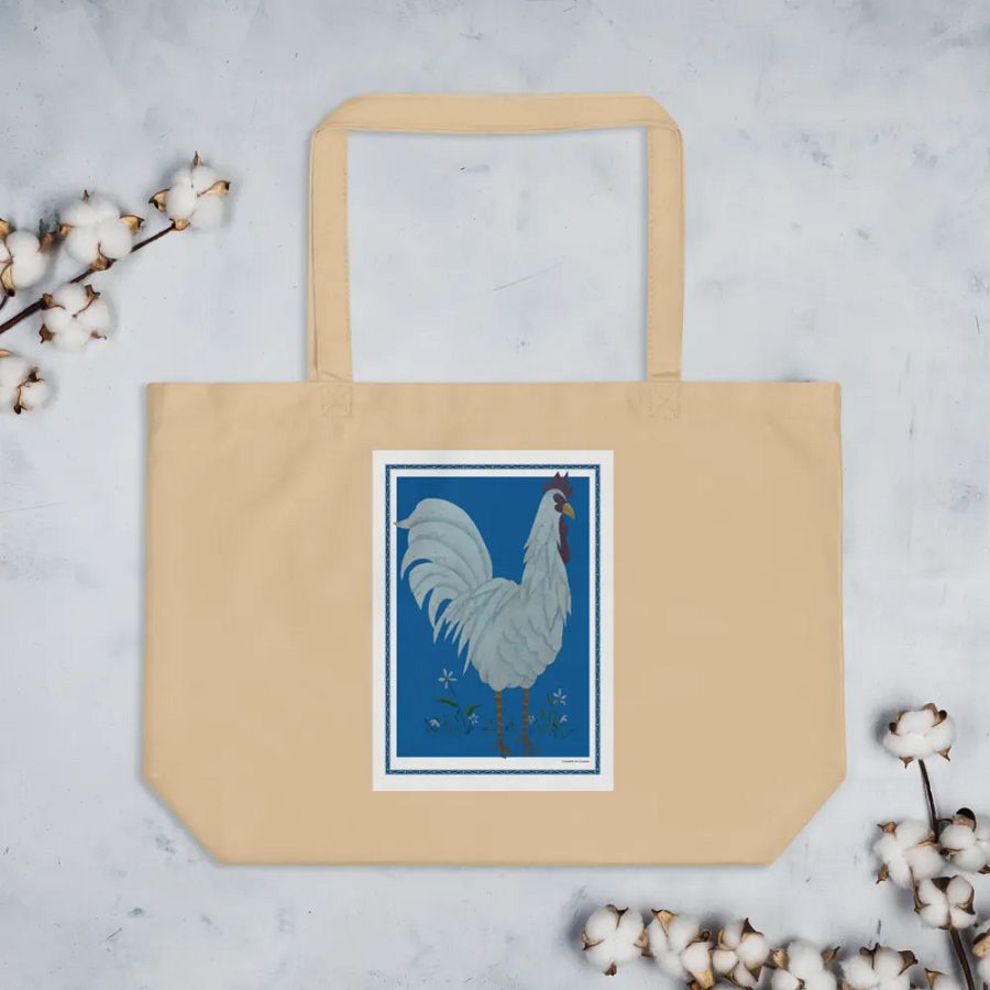 Eco Friendly Tote Bag with Chicken and Blue Background product image (3)