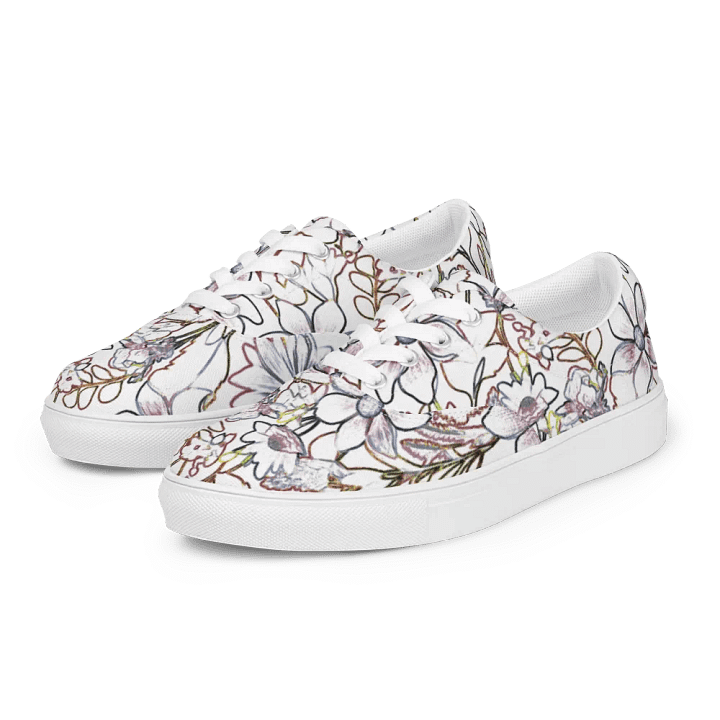 Line art White and Brown Floral/Women's Lace-Up Canvas Shoes by Allcolor product image (2)