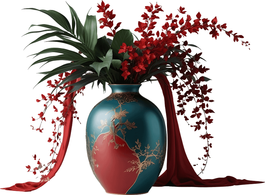 Chinese Porcelain Vase – Red and Teal Elegance with Festive Blossoms PNG product image (1)