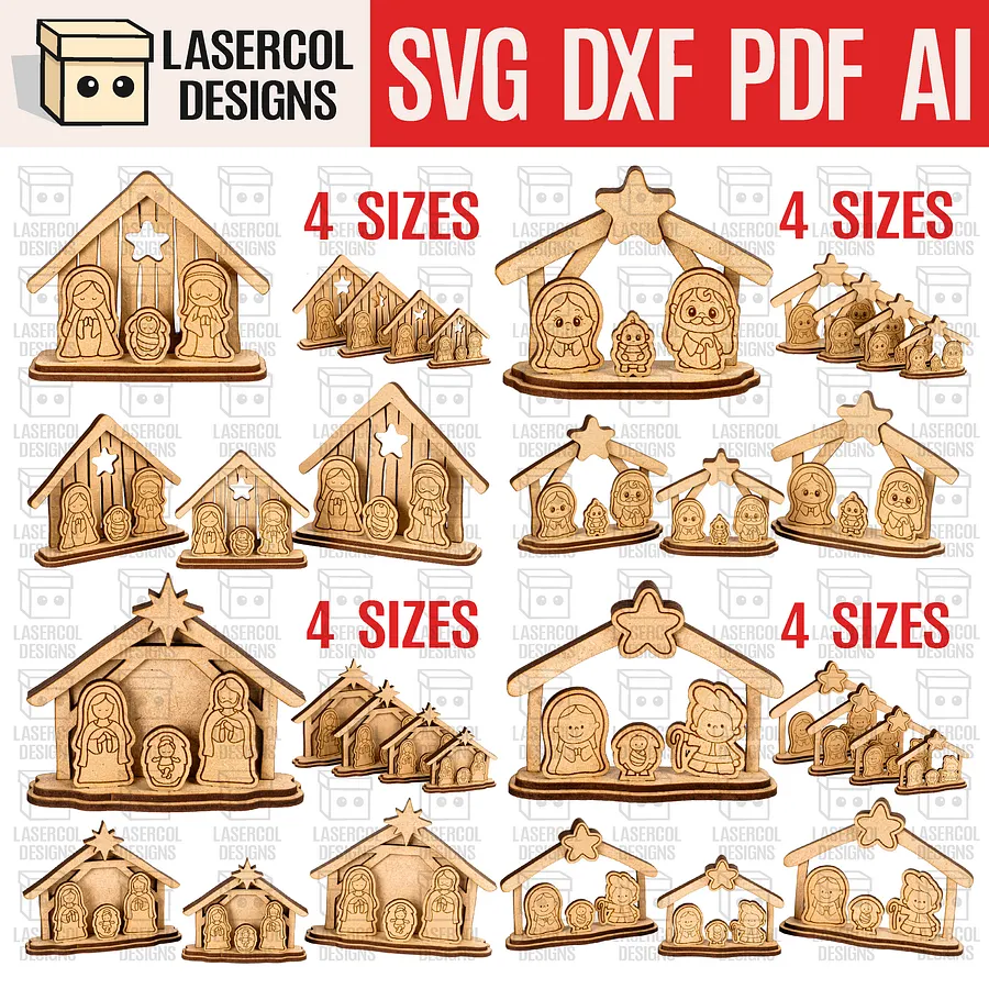 Small Nativity Scenes Gifts Bundle (Set 1-2-3-4) - Christmas - Laser Cut Files product image (1)