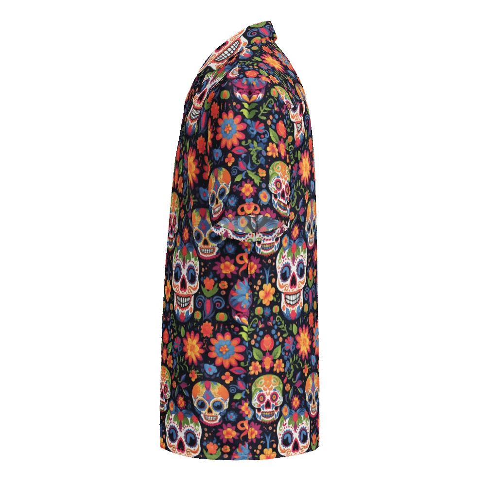 Festive Pattern-Sugar Skull and Flower Celebration Hawaiian Shirt product image (3)
