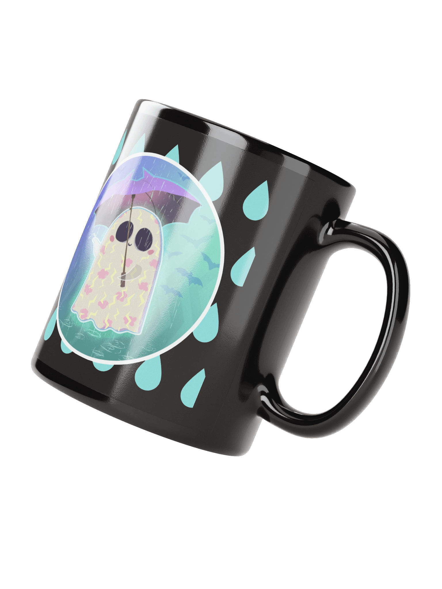 Pastel Little Ghost in the Rain - Black Ceramic Mug product image (4)