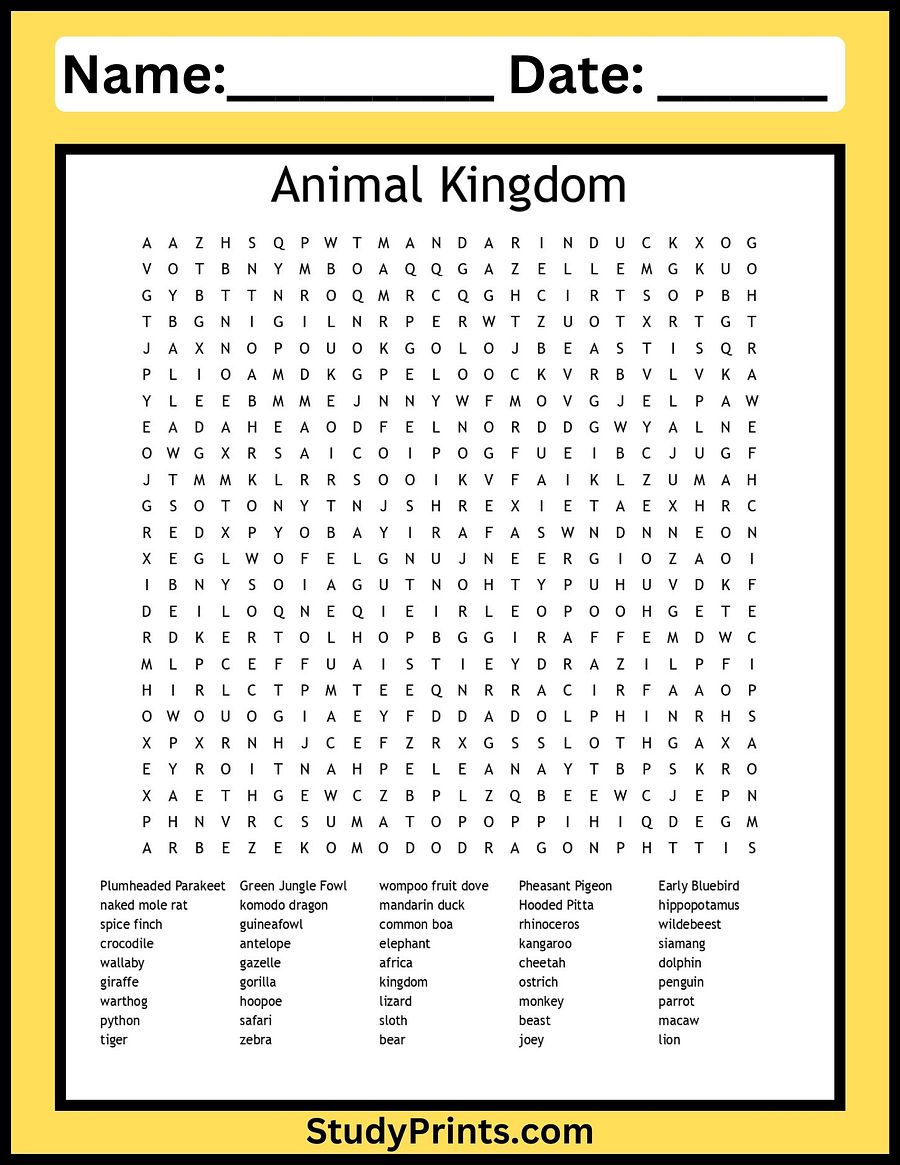 Animal Kingdom Word Search puzzle Worksheet product image (1)