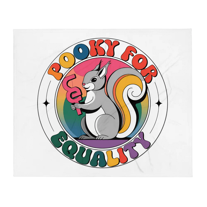 Ultra soft and plushy blanket: Pooky For Equality, Circular with rainbow, sacred geometry in background with stylized boarder and iconic 70s hippie font product image (2)