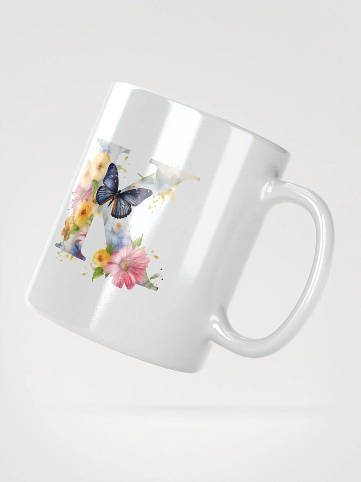 Letter K Monogram Floral Fantasy White Glossy Mug product image (4)