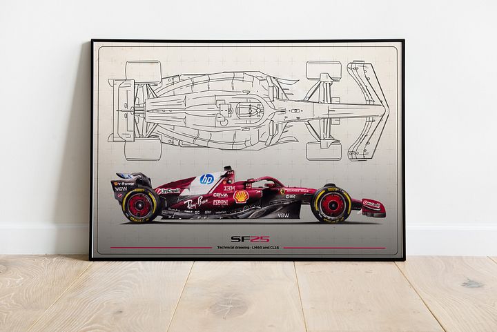 DIGITAL SF-25 technical drawing Scuderia Ferrari, Leclerc and Hamilton F1, Formula-1, F1 Posters, F1 Art, Formula 1 Wall Art, Gifts for Him, Motorsport product image (2)