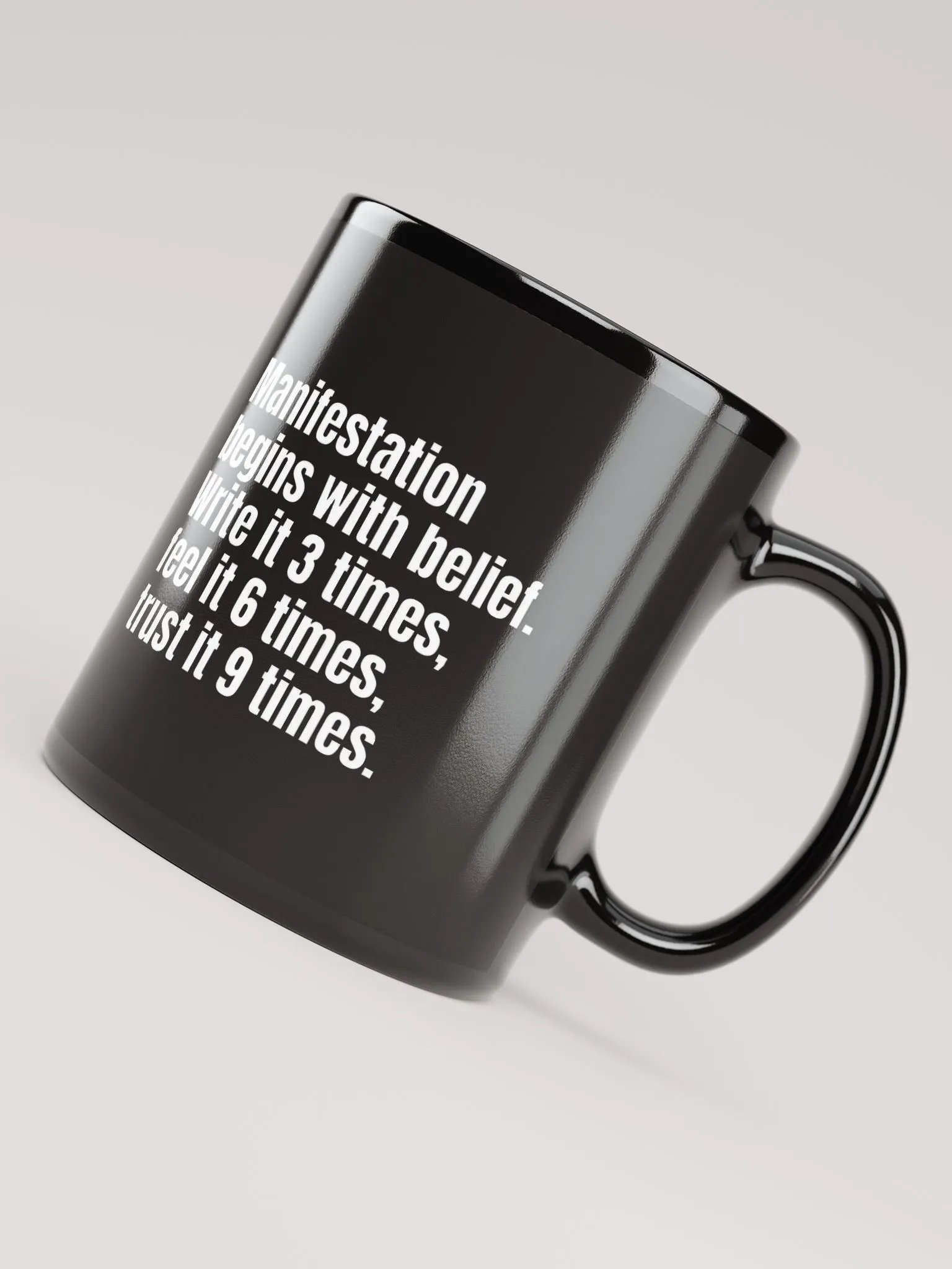 Black Ceramic Mug with Inspirational Quote – "Manifestation Begins with Belief" – Perfect for Mindfulness and Self-Care product image (8)