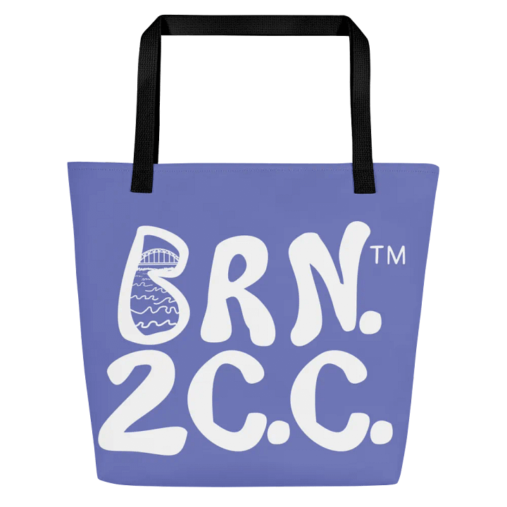 BRN.2C.C.™ | Large Tote Bag with Pocket | Coastal Classic | All-Over Logo Print | White Logo on Slate Blue product image (2)
