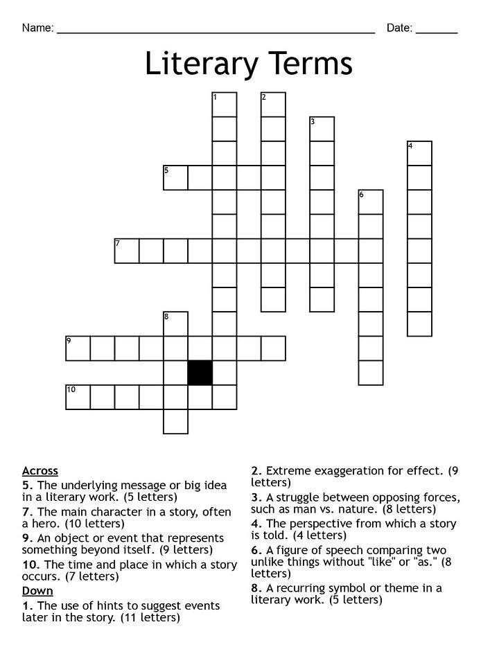 Printable Literary Terms Crossword Puzzle – Key Vocabulary Practice! product image (1)