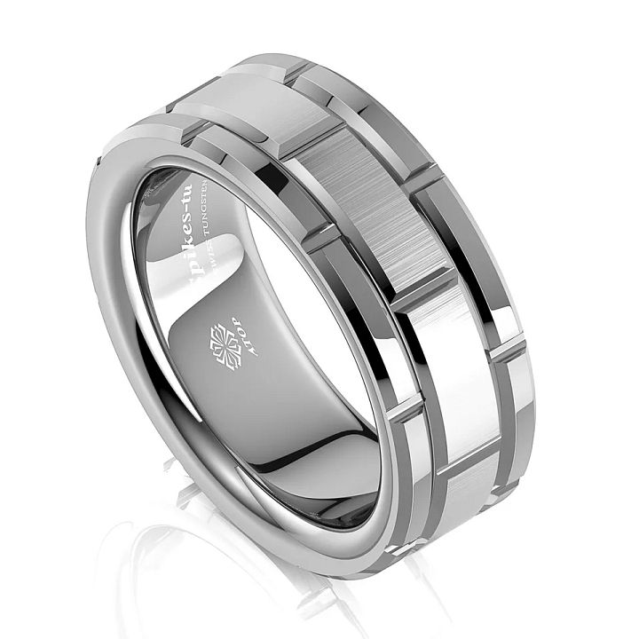 8mm Men's Tungsten Carbide Ring Silver Wedding Band Brick Pattern Size 6-13 ATOP product image (1)