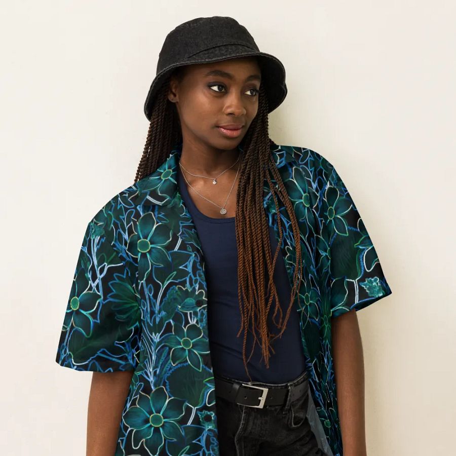 Trippy Floral in Teal and Blue/ Hawaiian Shirt by Sublicolor product image (1)