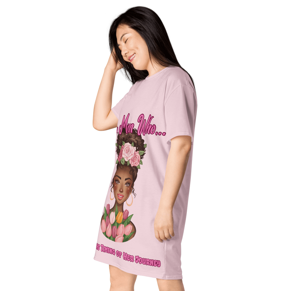 Just a Mom Who Graphic T-Shirt Dress – Floral Afro Mom Art – Mother's Day Gift – Oversized All-Over Print Dress (2XS–6XL) product image (4)