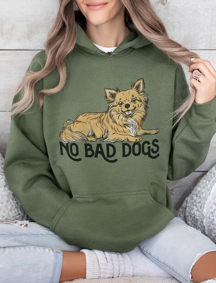 No Bad Dogs Hooded Sweatshirt of a Chihuahua(Longhaired) | Funny Hoodie for Chihuahua Paw-rents product image (13)