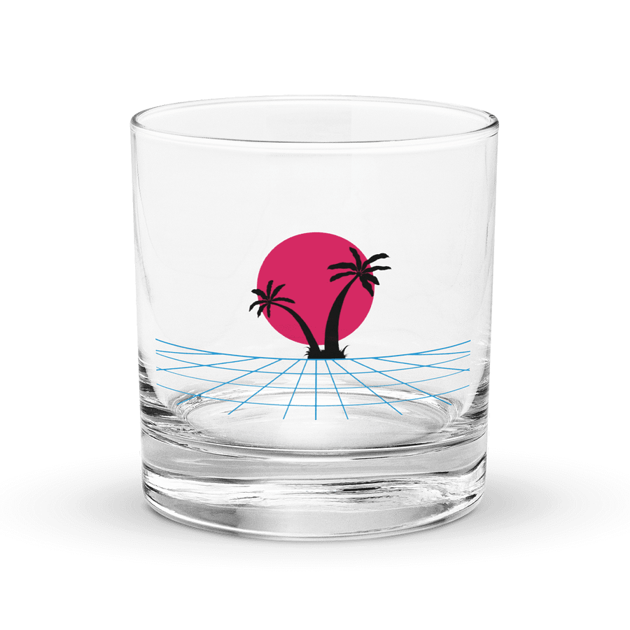 Retro Sunset Palm Trees Rocks Glass product image (1)