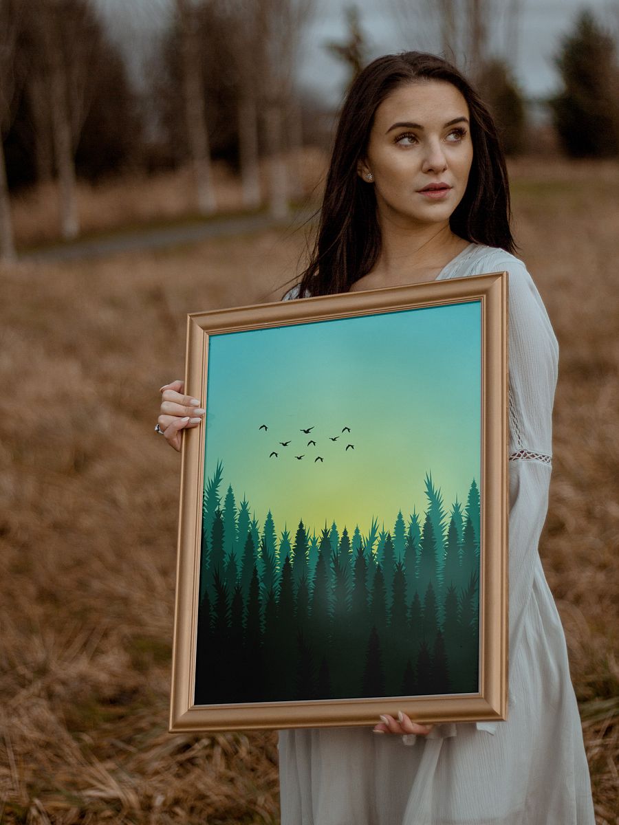 Serene Forest Dawn Vertical Poster – Captivating Nature Art Print for Rustic Home Decor Enthusiasts product image (3)