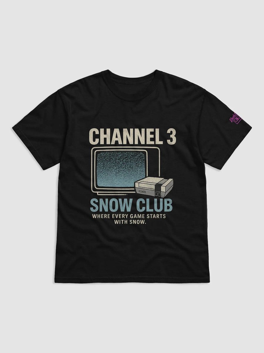 'Channel 3 Snow Club' Tee – 8‑Bit Chill, Static Thrills & Saturday‑Morning Lag! product image (1)
