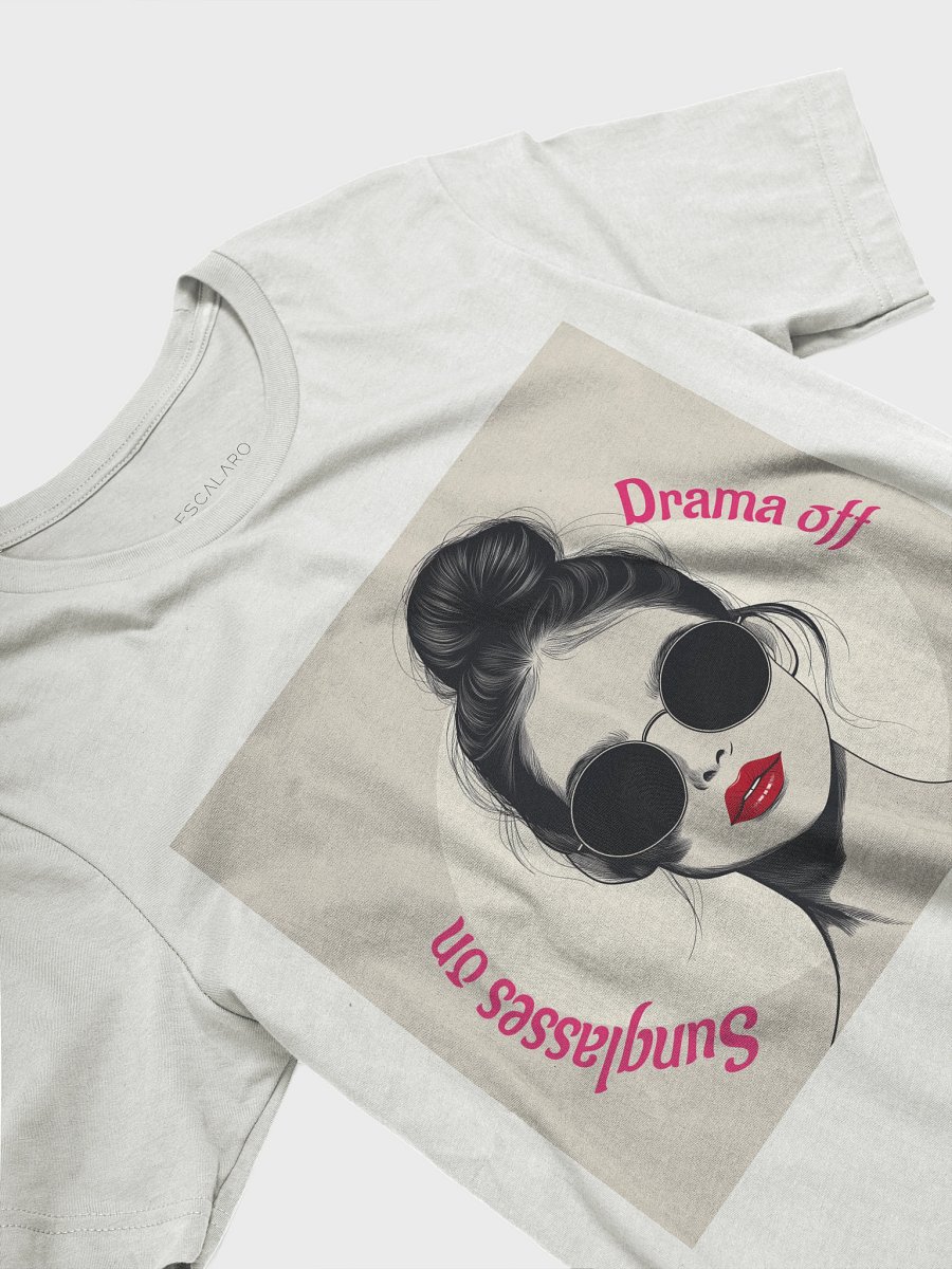 Sunglasses On Drama Off T-Shirt – Cool Retro Woman Graphic Tee with Bun and Red Lips product image (5)