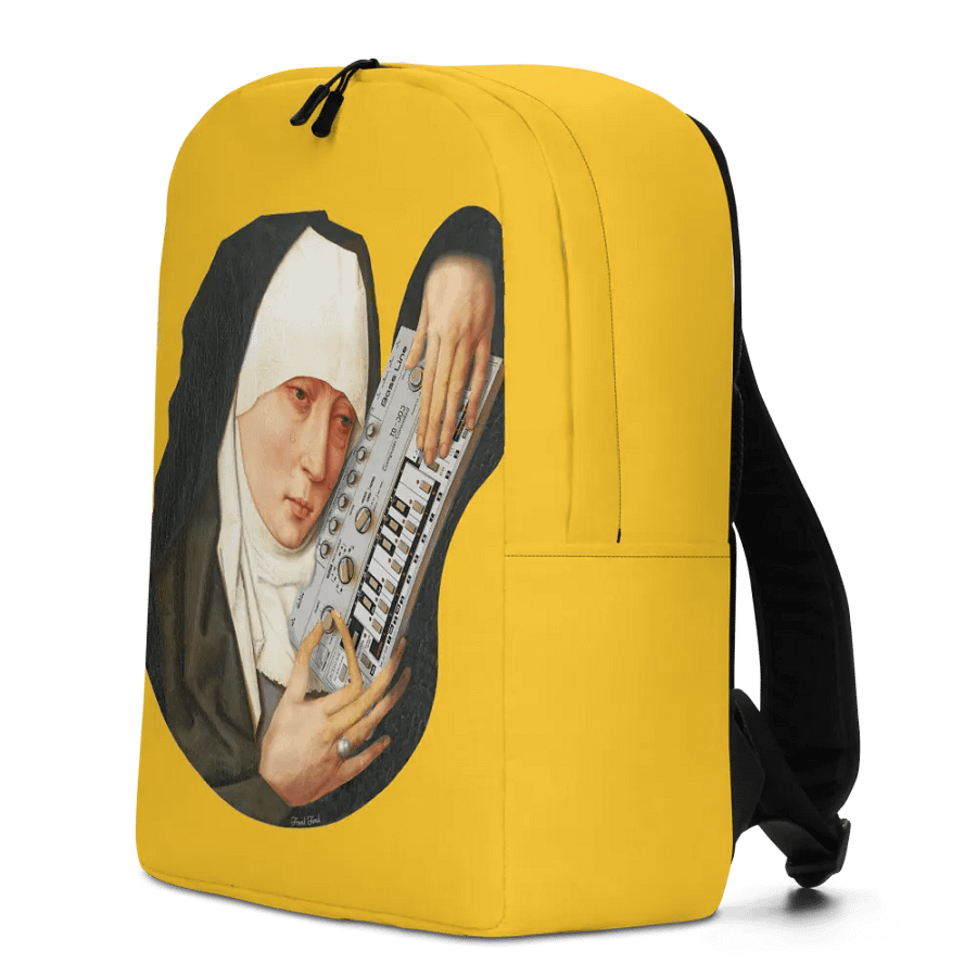 Mater Dolorosa meets Roland TB 303 by Frank Fonik Techno EDM Minimalist Full Yellow Backpack product image (3)