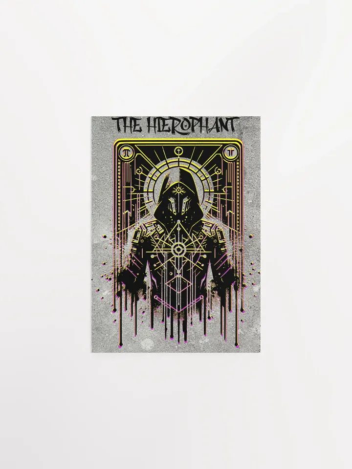 Cyberpunk Tarot Wall Art Poster – "The Hierophant" Card with Ornate Hooded Robes & Armored Mask – Futuristic Graffiti Stencil Artwork product image (4)