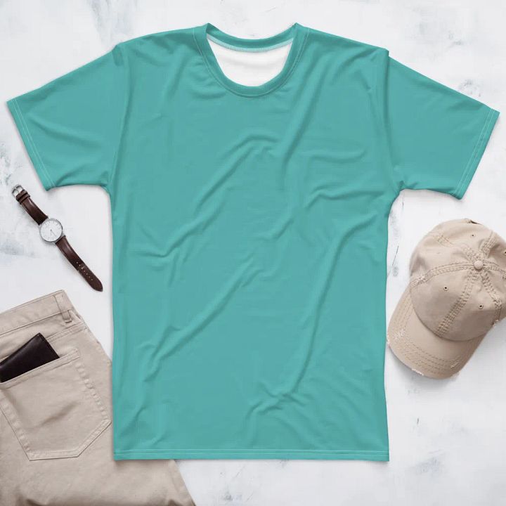 Plain Turquoise Blue True Summer Men's Crewneck Polyester Heavyweight Premium T-Shirt by Treasure Pie product image (1)