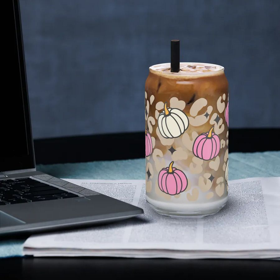 Pink Starry Pumpkin Can Glass, Wood Cover and Metal Straw product image (3)