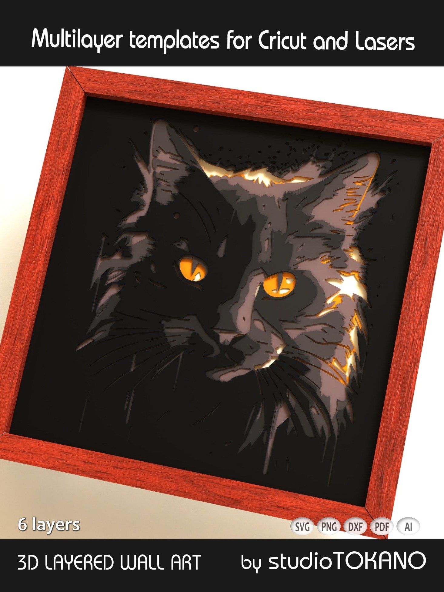 Black cat 3D SVG product image (6)