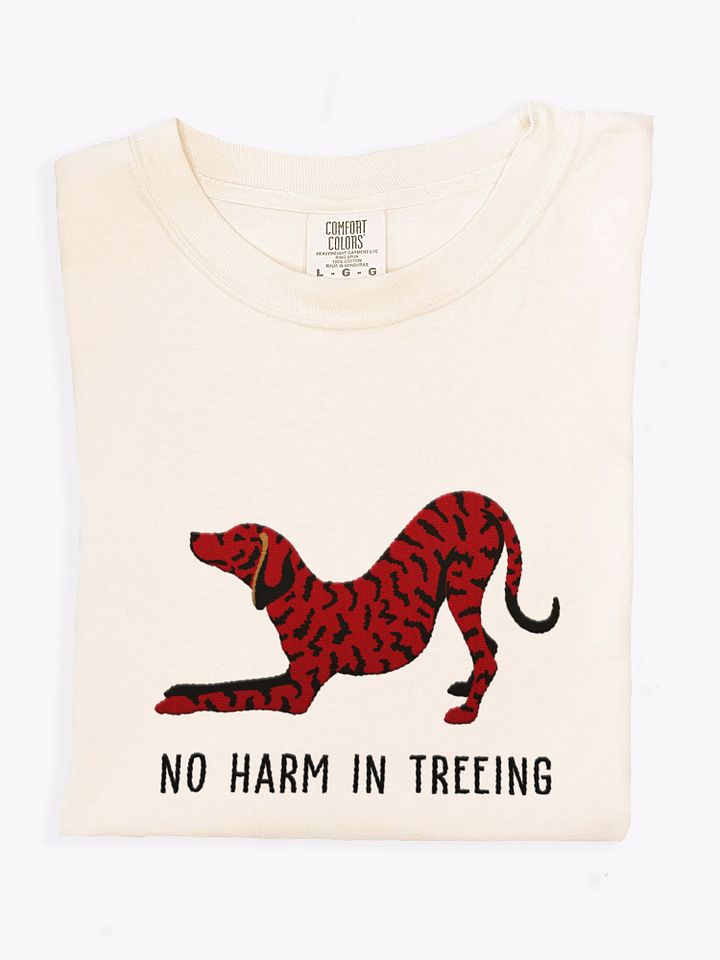 No Harm in Treeing T-Shirt(Embroidered) of a Plott Hound(Chocolate Brindle) product image (1)