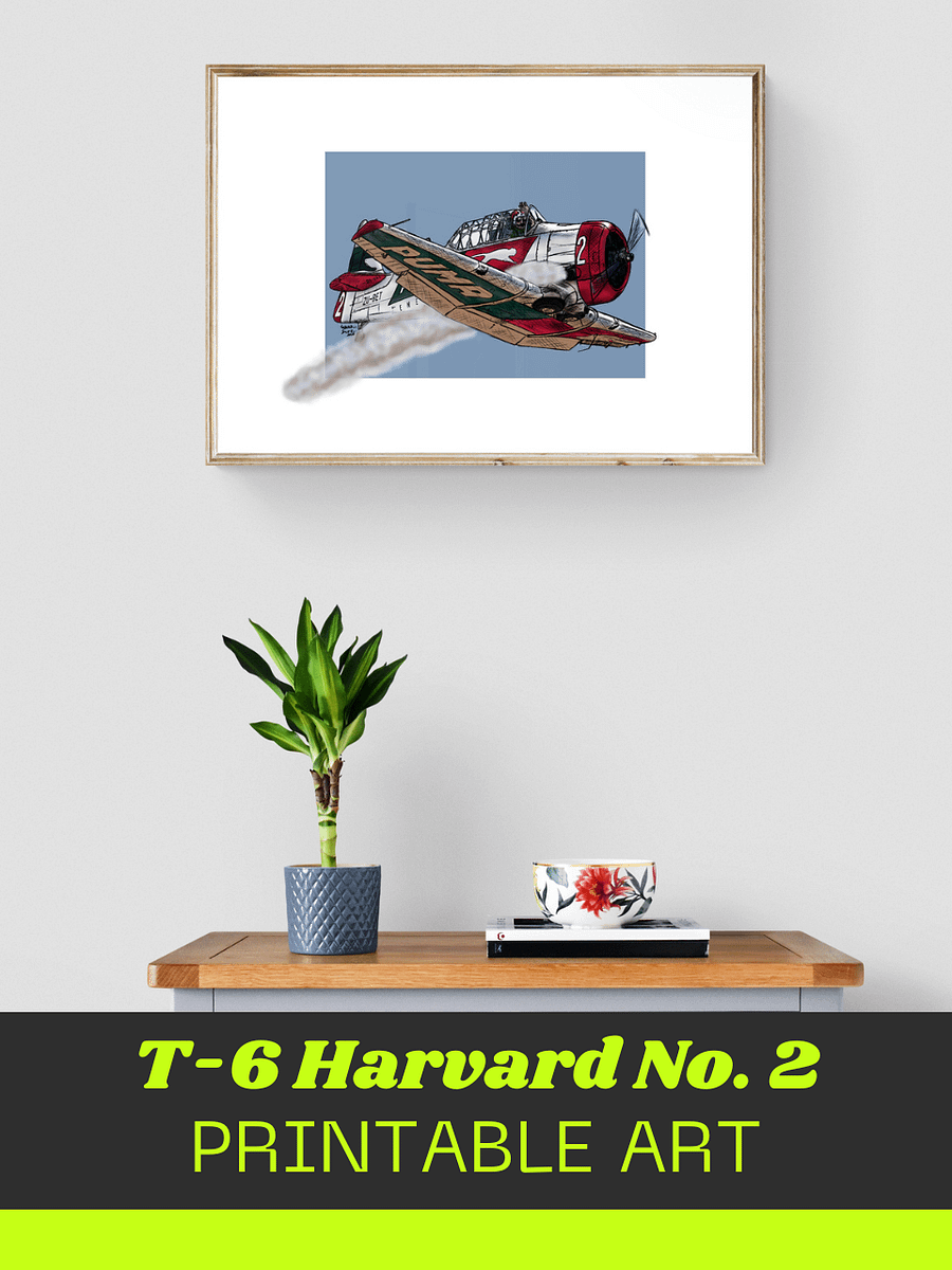 T-6 Harvard No 2 Printable Aviation Wall Art with Blue and White Background product image (2)
