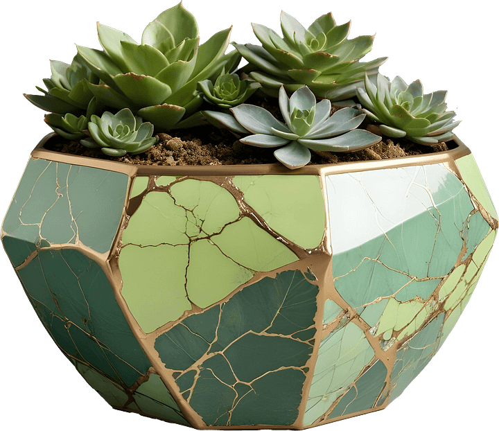 Kintsugi Harmony – Geometric Green Succulent Planter PNG product image (1)