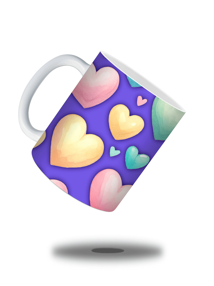 (Purple) Colorful Hearts 11oz Coffee Mug – Cute and Romantic Love-Themed Ceramic Cup – Perfect for Valentine's Day, Anniversaries, or Daily Use product image (2)