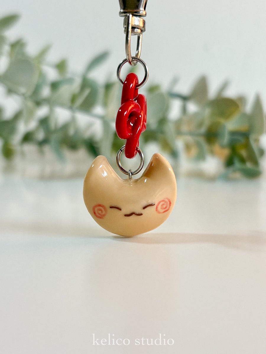 fortune cookie cat • clay keychain product image (1)