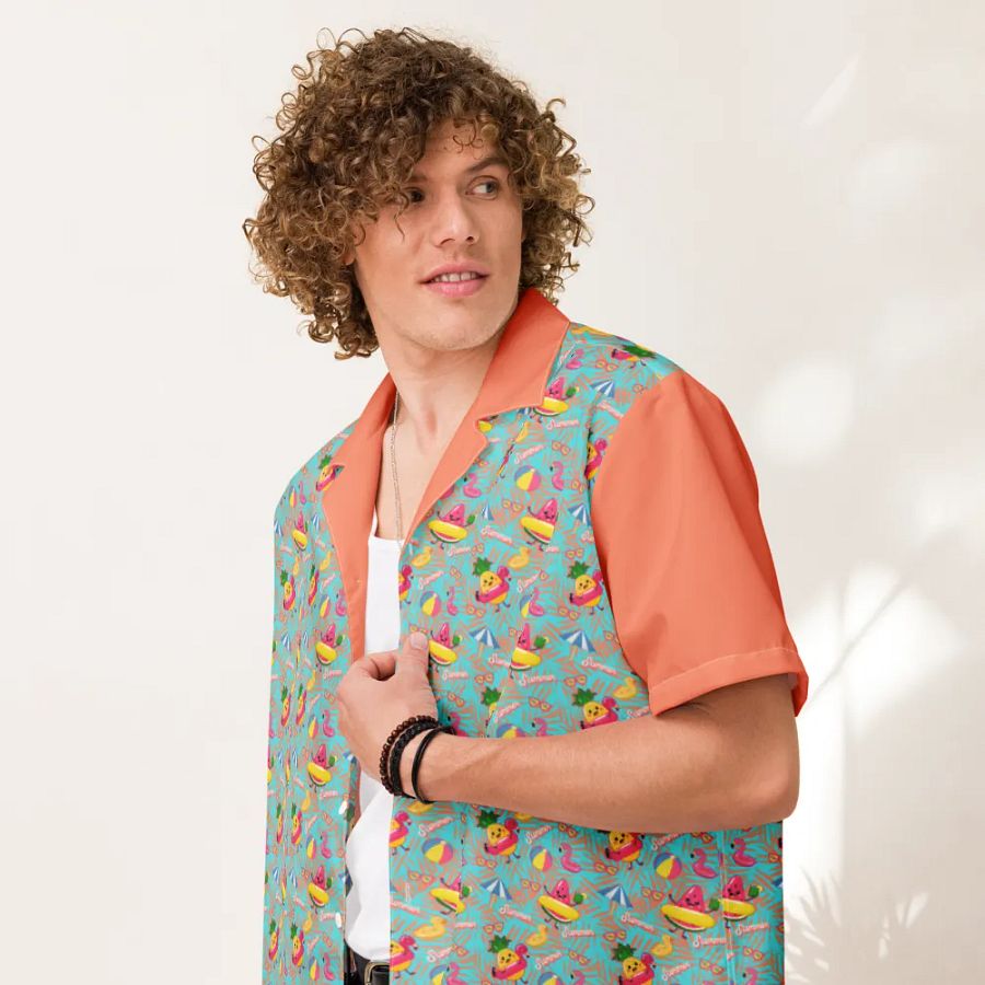 Funny Floaties Summer Hawaiian Men's Button Shirt product image (4)