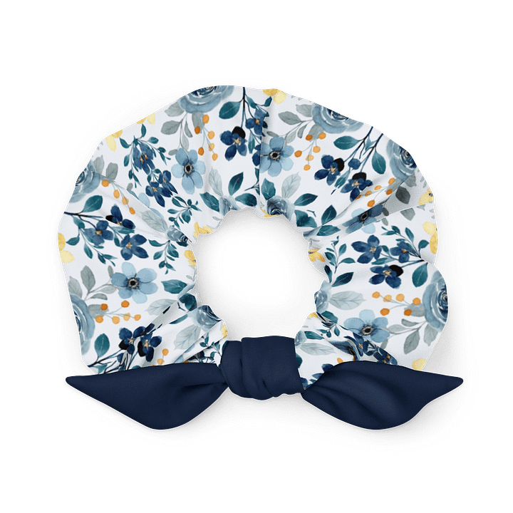 Blue Floral Scrunchie with Navy Bow | Sustainable Hair Accessory product image (1)