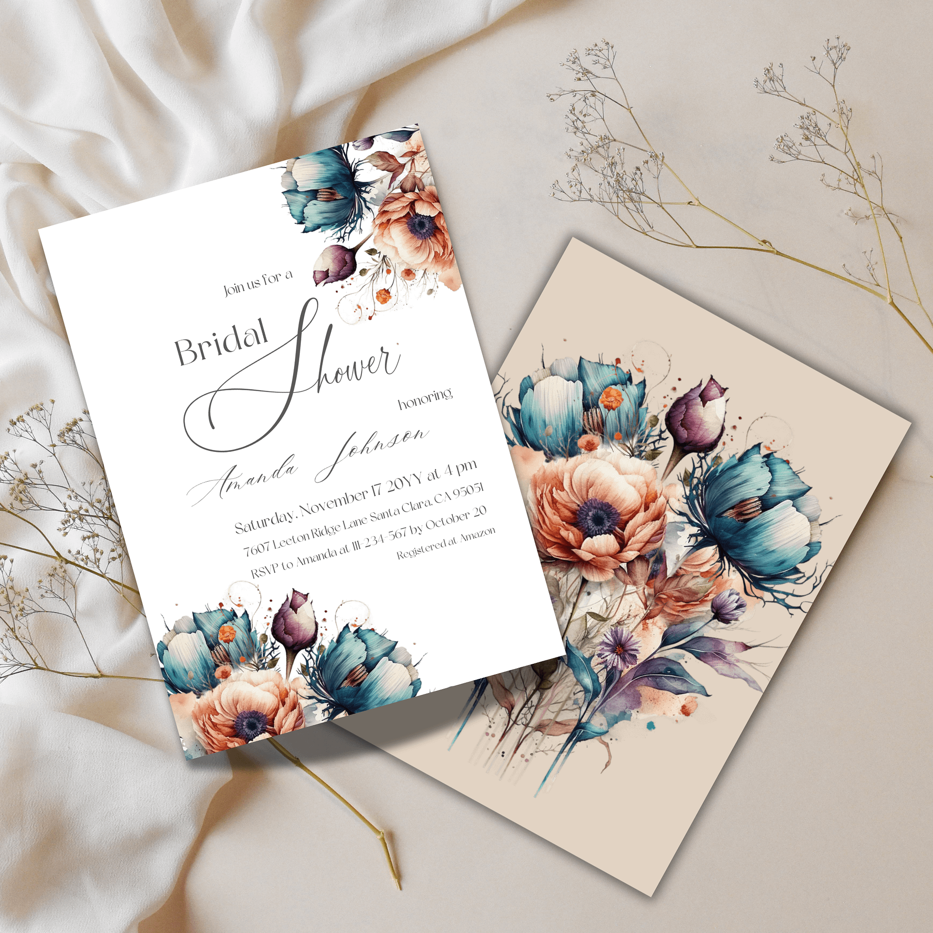 Rustic Bridal Shower Invitation, Wildflower Floral Wedding Shower Invite Canva Template for a Boho Garden Party Theme Idea, Digital Download product image (3)