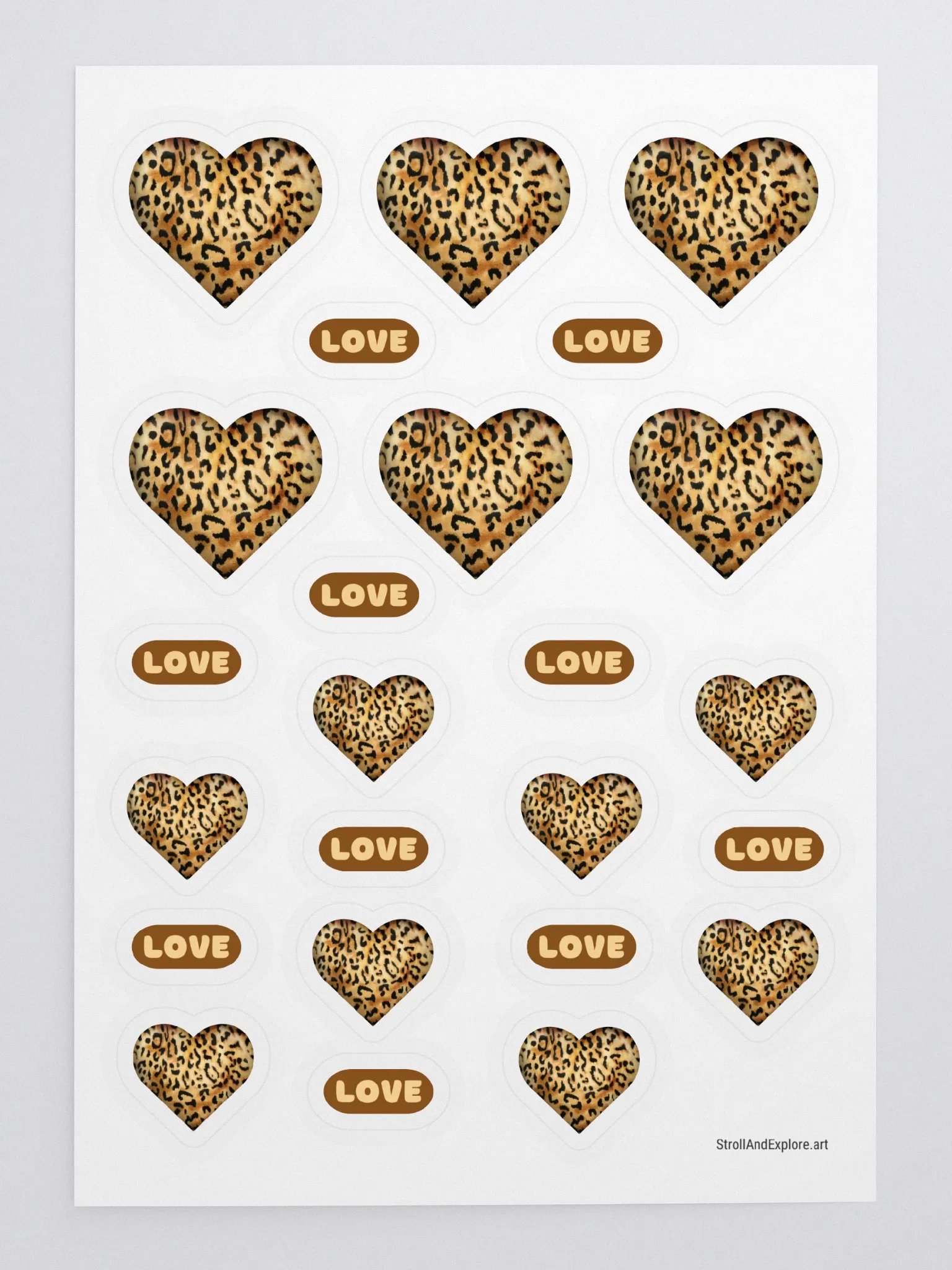 Leopard Skin Hearts in Orange Gold - Sticker Sheet product image (1)