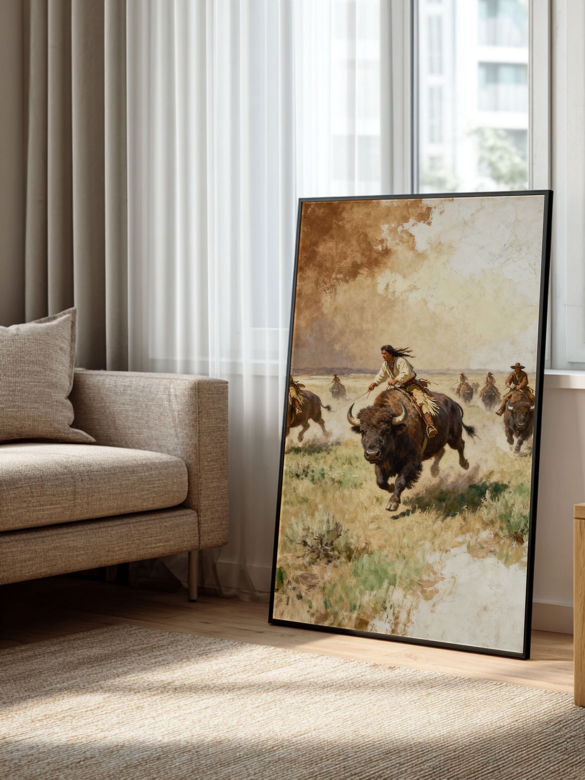 Buffalo Hunt Wall Art – Historic Native American Wild Plains Painting | Printable Digital Download (5 Sizes + PDF) product image (8)