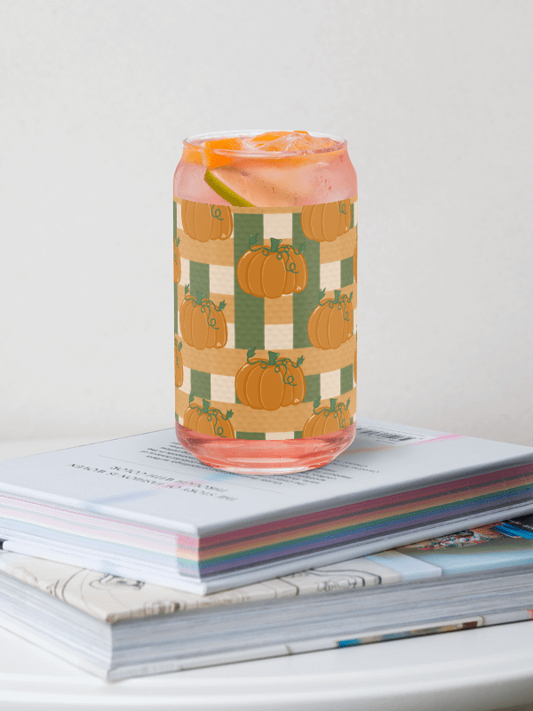 Pumpkin Plaid Pattern Glass Tumbler product image (1)
