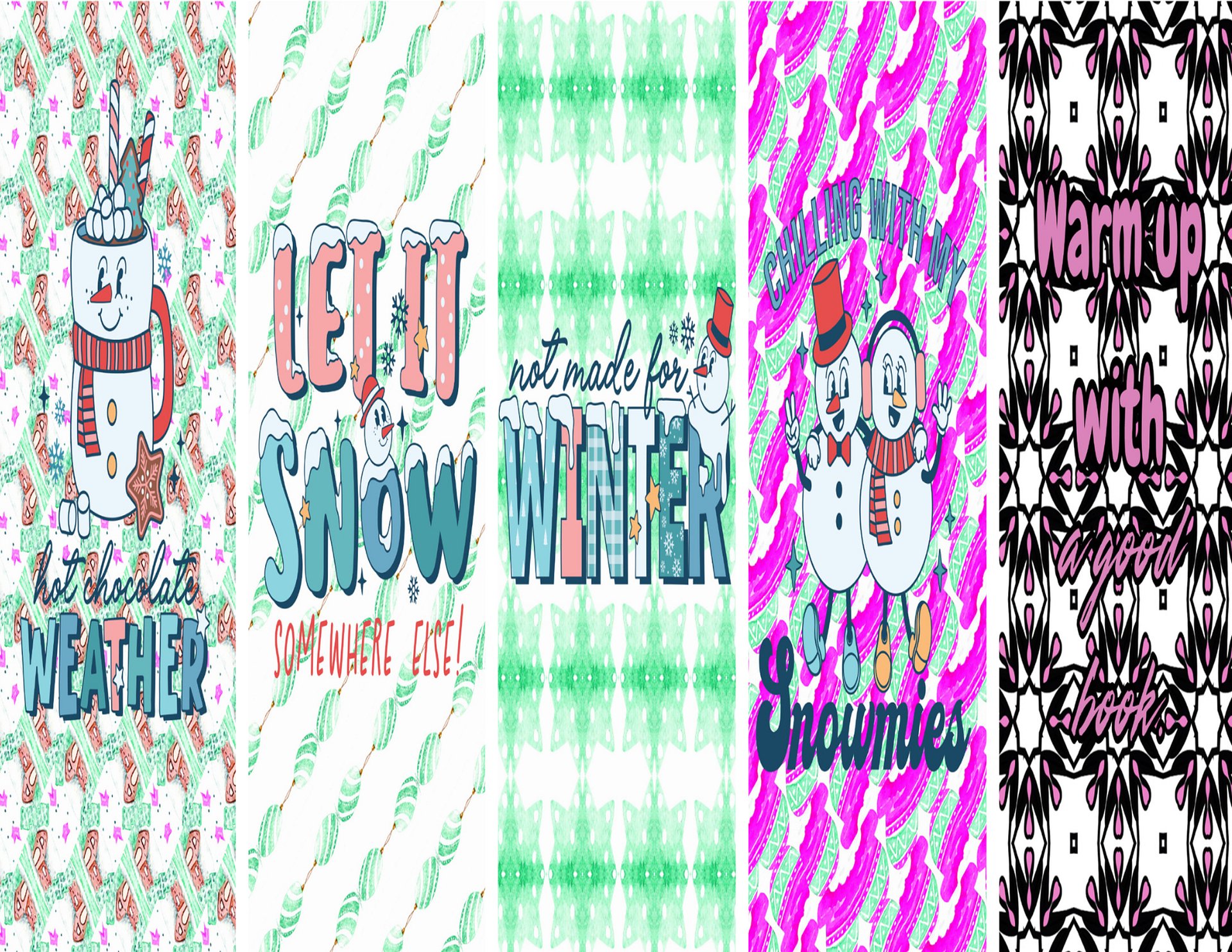 Colored Winter Themed Bookmarks with Patterns and Quotes product image (1)