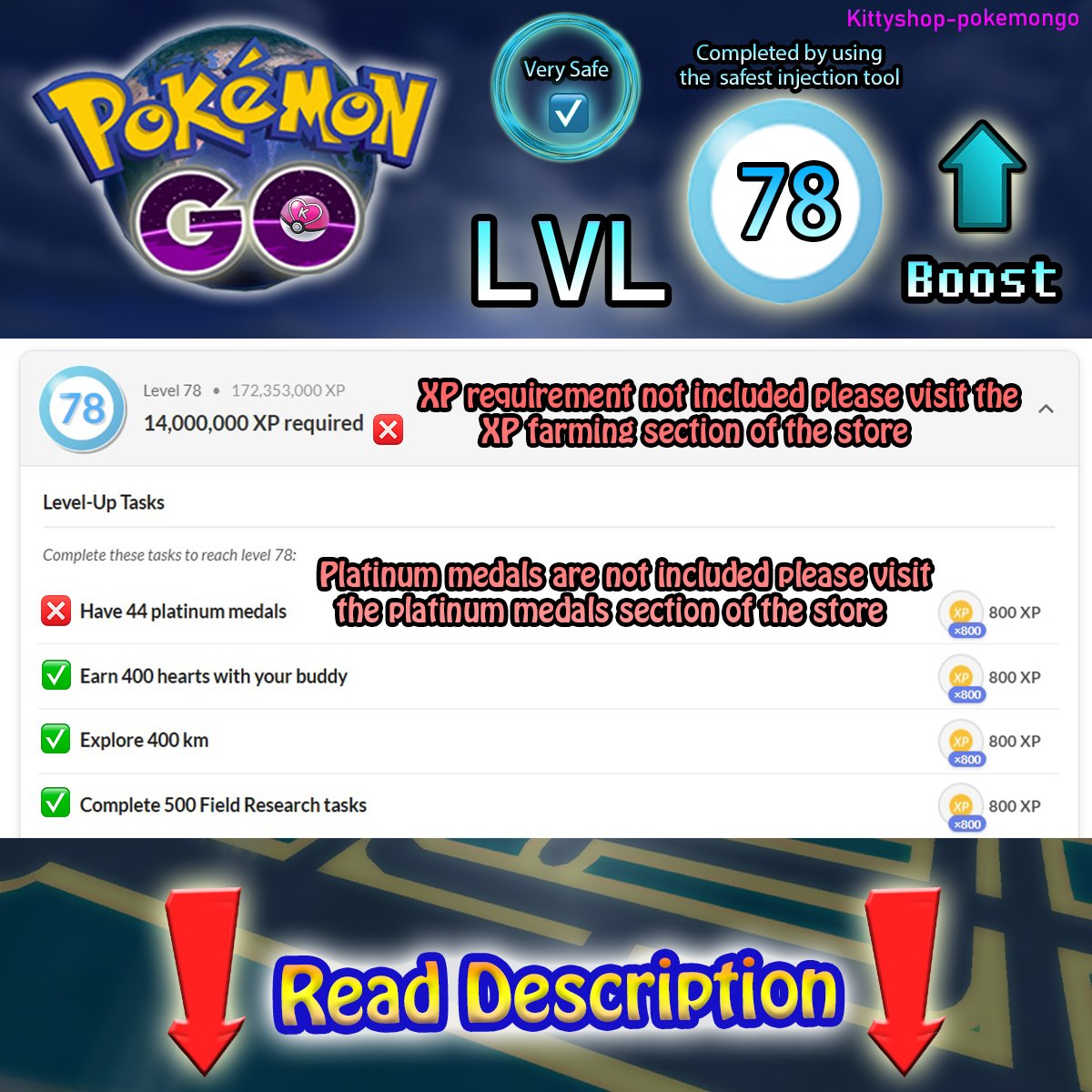 🔵Pokémon Go! LVL 78 Boost ⬆️- level 78 Quests completion fast and Very Safe by an experienced player product image (1)