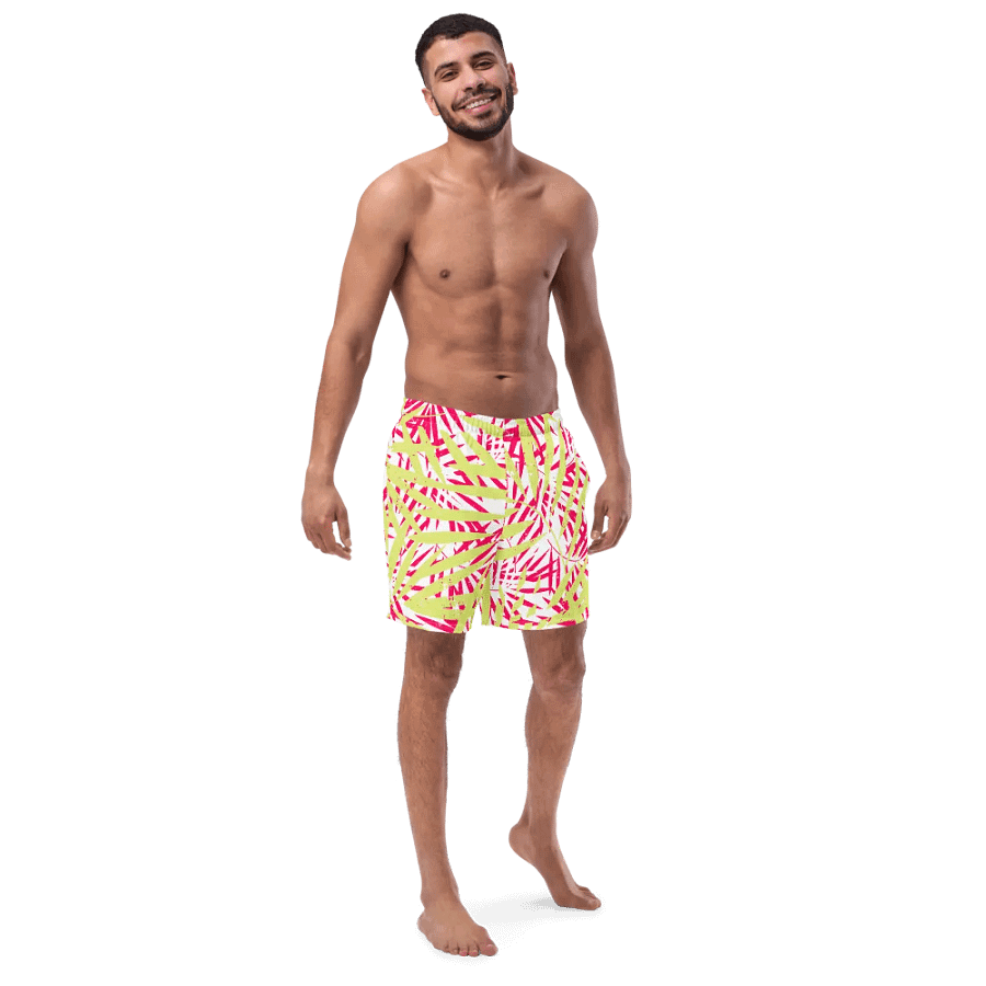 Mens swim trunks tropical yellow and orange   palm leaves design. Fresh and trendy ideal for summer product image (3)