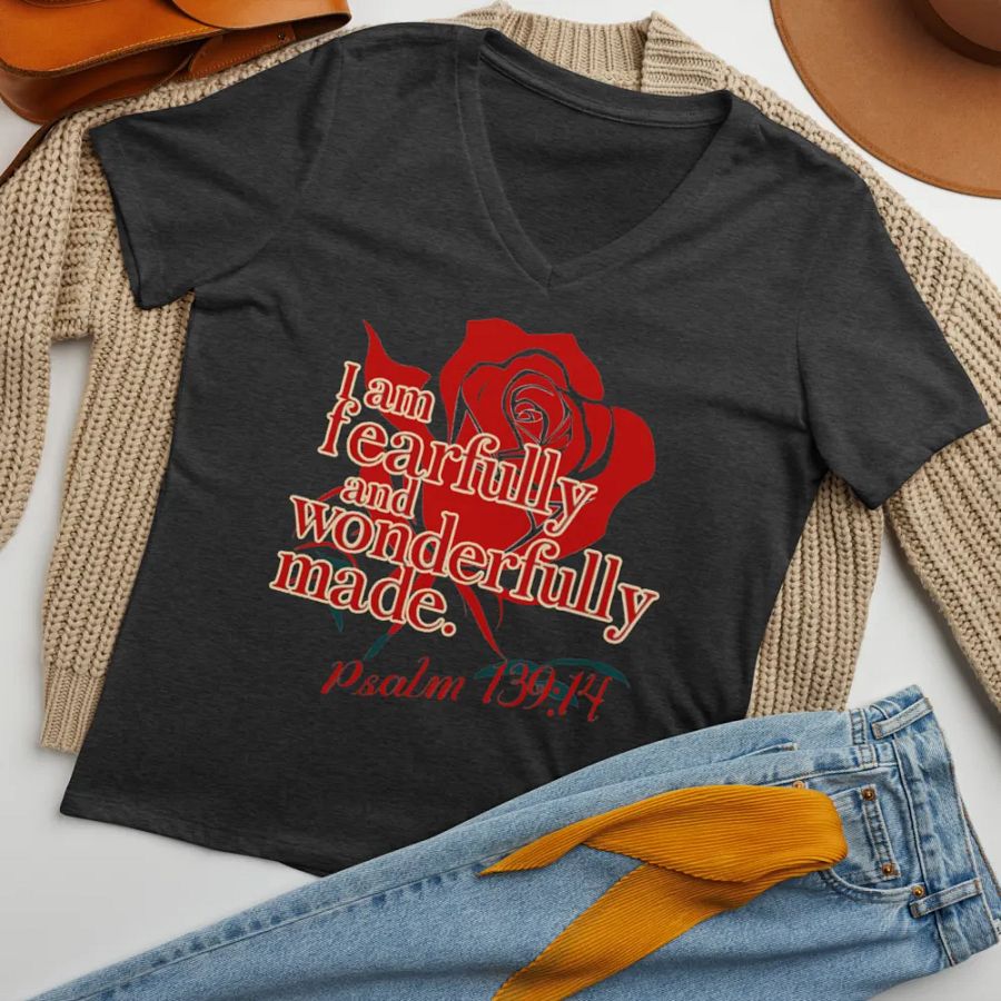 Fearfully and Wonderfully Made V-Neck T-Shirt (Bold Version) product image (34)