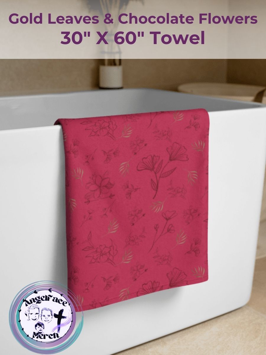 Gold Leaf and Chocolate Flowers Magenta Towel product image (3)