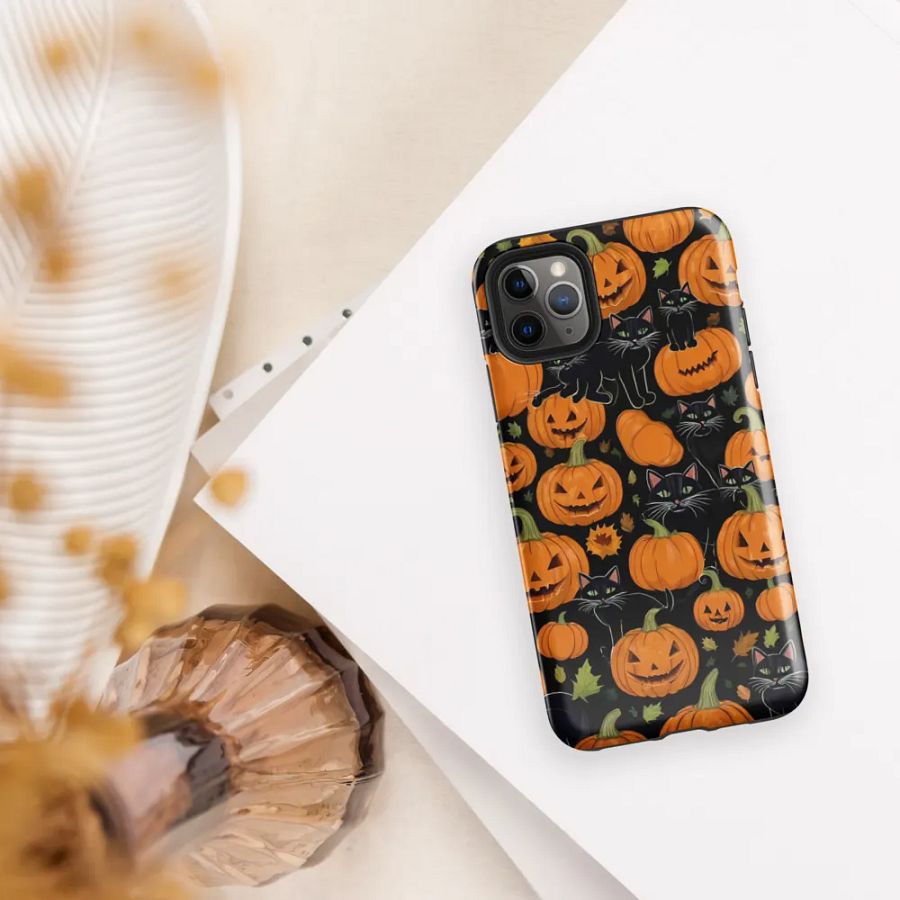 Haunted Whimsy: Pumpkin & Cat Face iPhone Case product image (37)