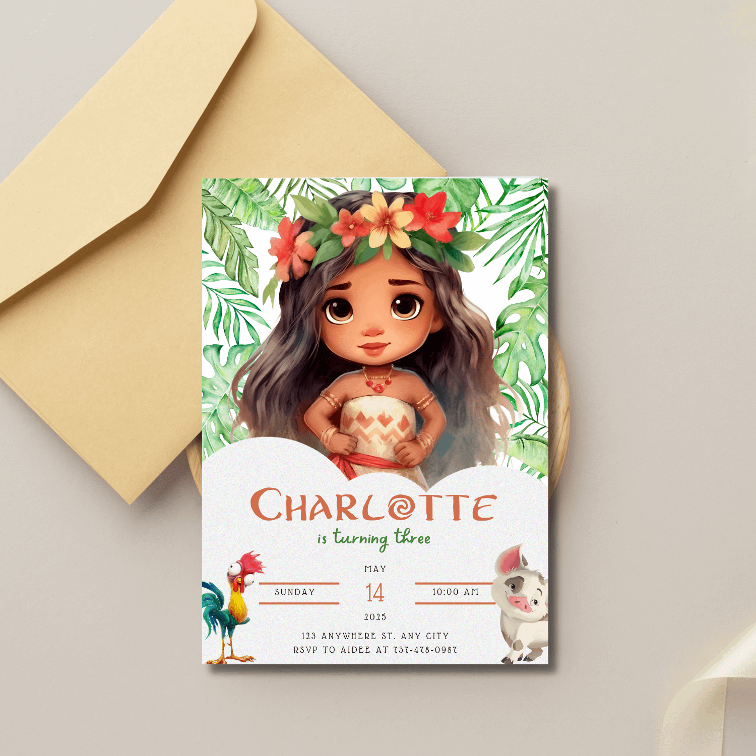 Moana Themed Invitation Template – Canva Editable Tropical Invite product image (3)