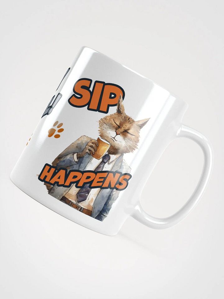 Cat Chat: "Sip happens." White glossy mug product image (4)