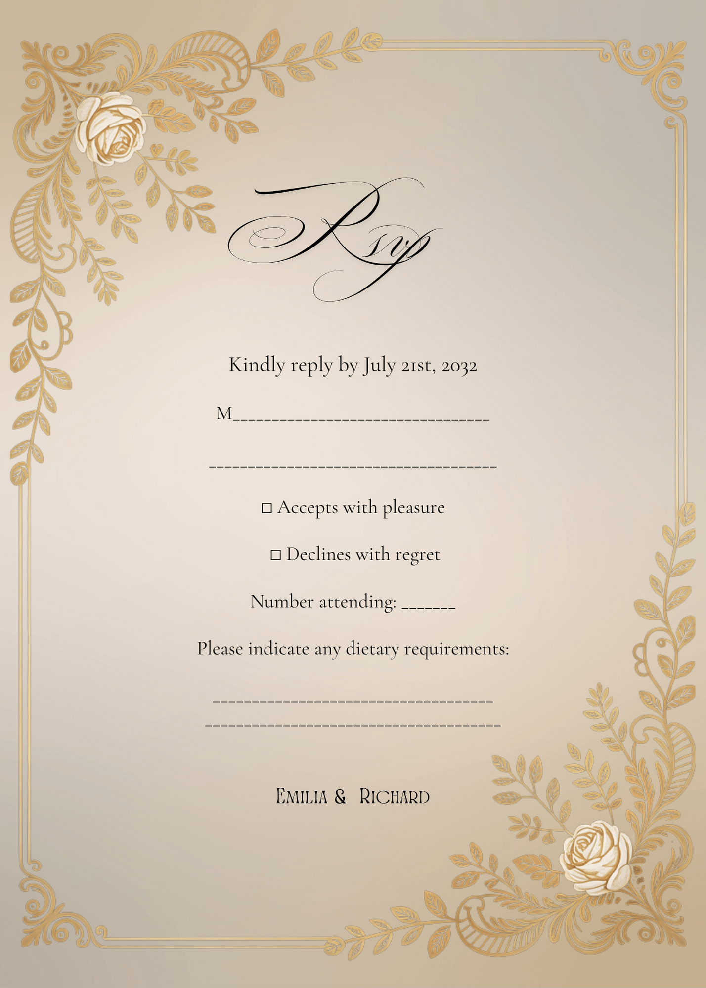 Editable Vintage Wedding Invitations | Edit in Canva | Instant Download Template | Black Gold Floral Rose product image (3)